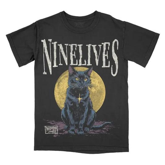 Nine lives Black Cat Comfort Colors Unisex T-shirt Gothic Alternative Fashion Cat Lover