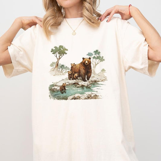 Nineties 90s Vintage Grizzly Bear Shirt Comfort Colors, Wilderness Scene Unhinged Unisex T-Shirt, Retro Grizzly Bears Gifts, Winter Animal Clothing