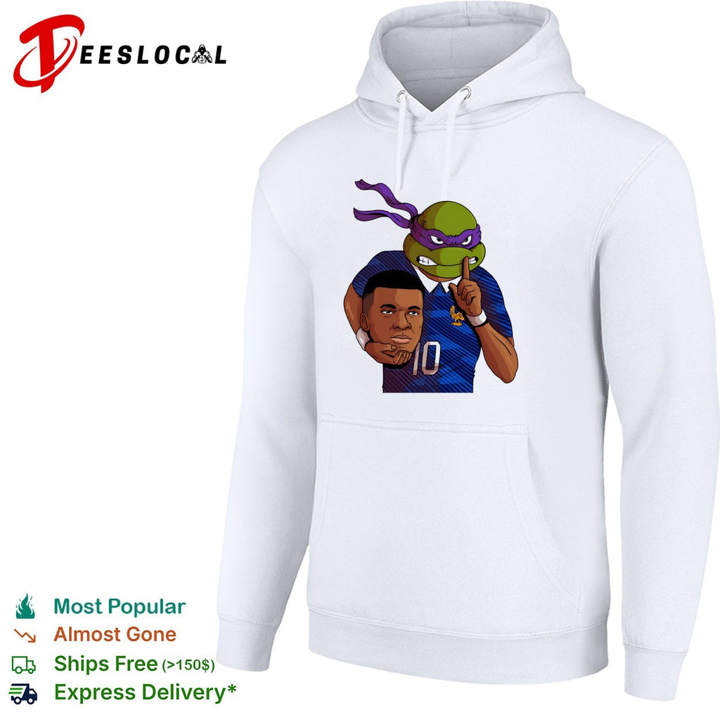 Ninja turtle Donatello holding Kylian Mbappe head France shirt