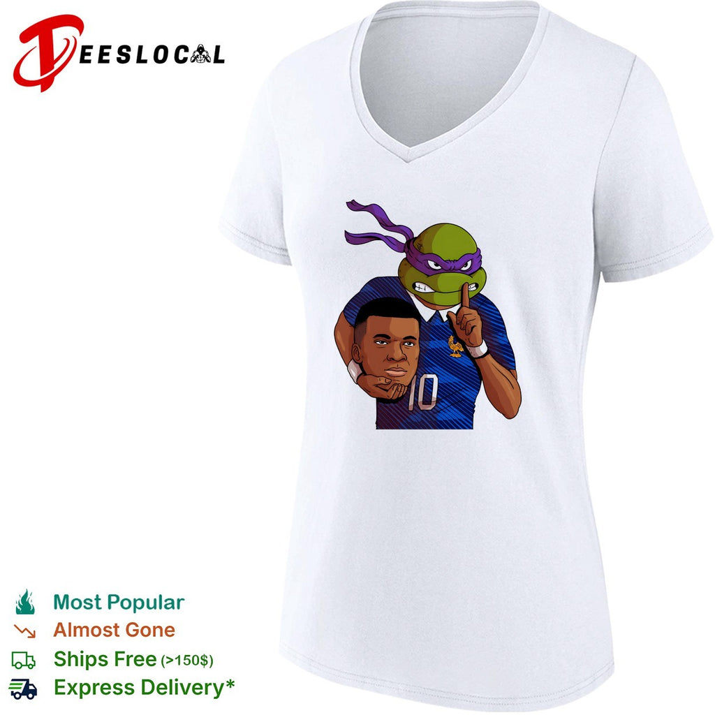 Ninja turtle Donatello holding Kylian Mbappe head France shirt