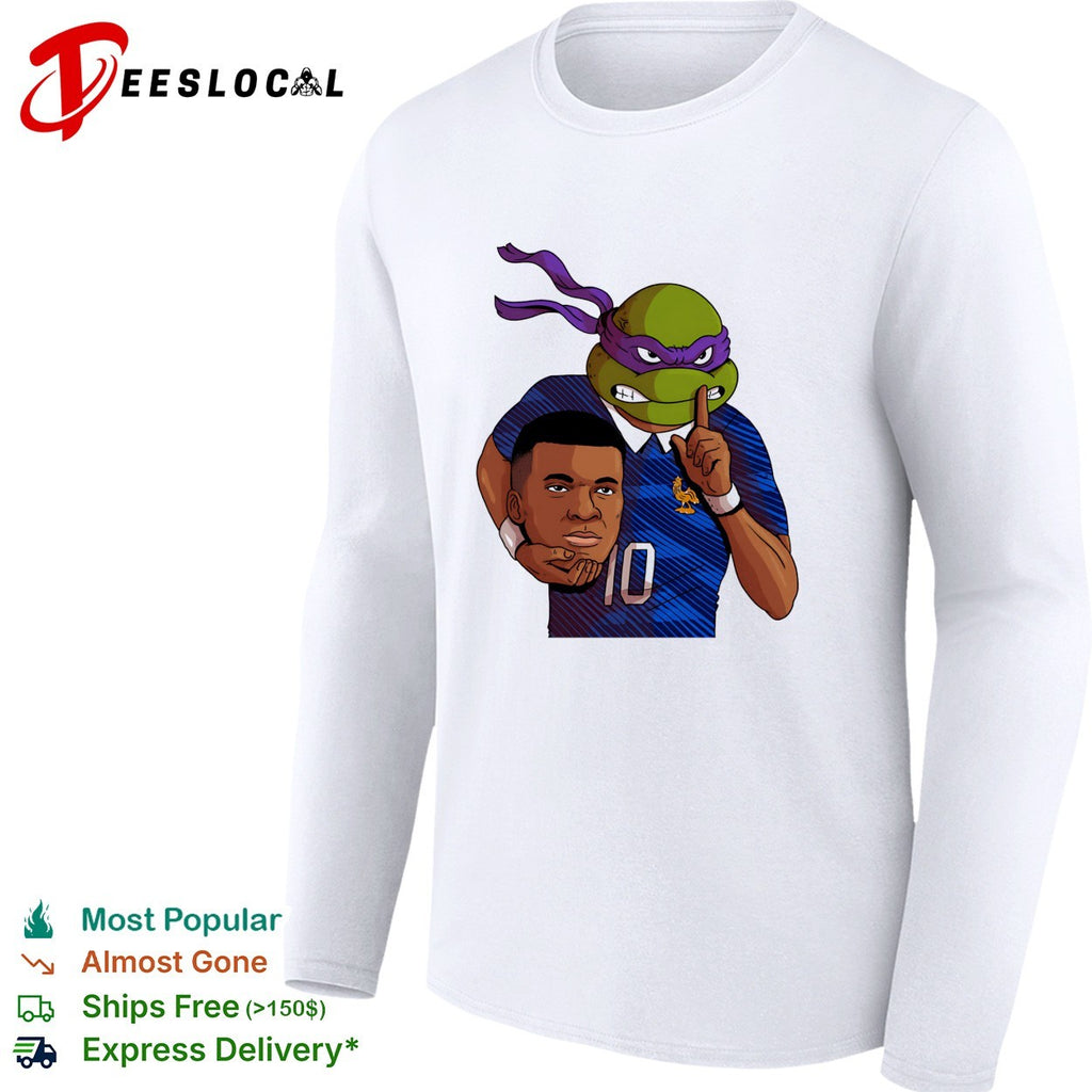 Ninja turtle Donatello holding Kylian Mbappe head France shirt