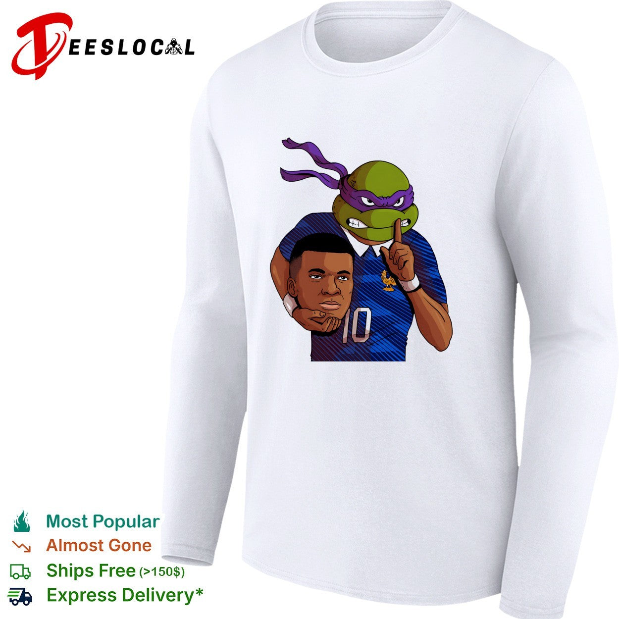 Ninja turtle Donatello holding Kylian Mbappe head France shirt