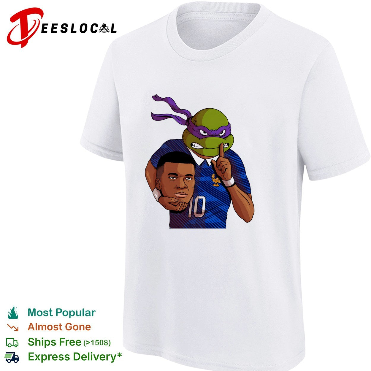 Ninja turtle Donatello holding Kylian Mbappe head France shirt