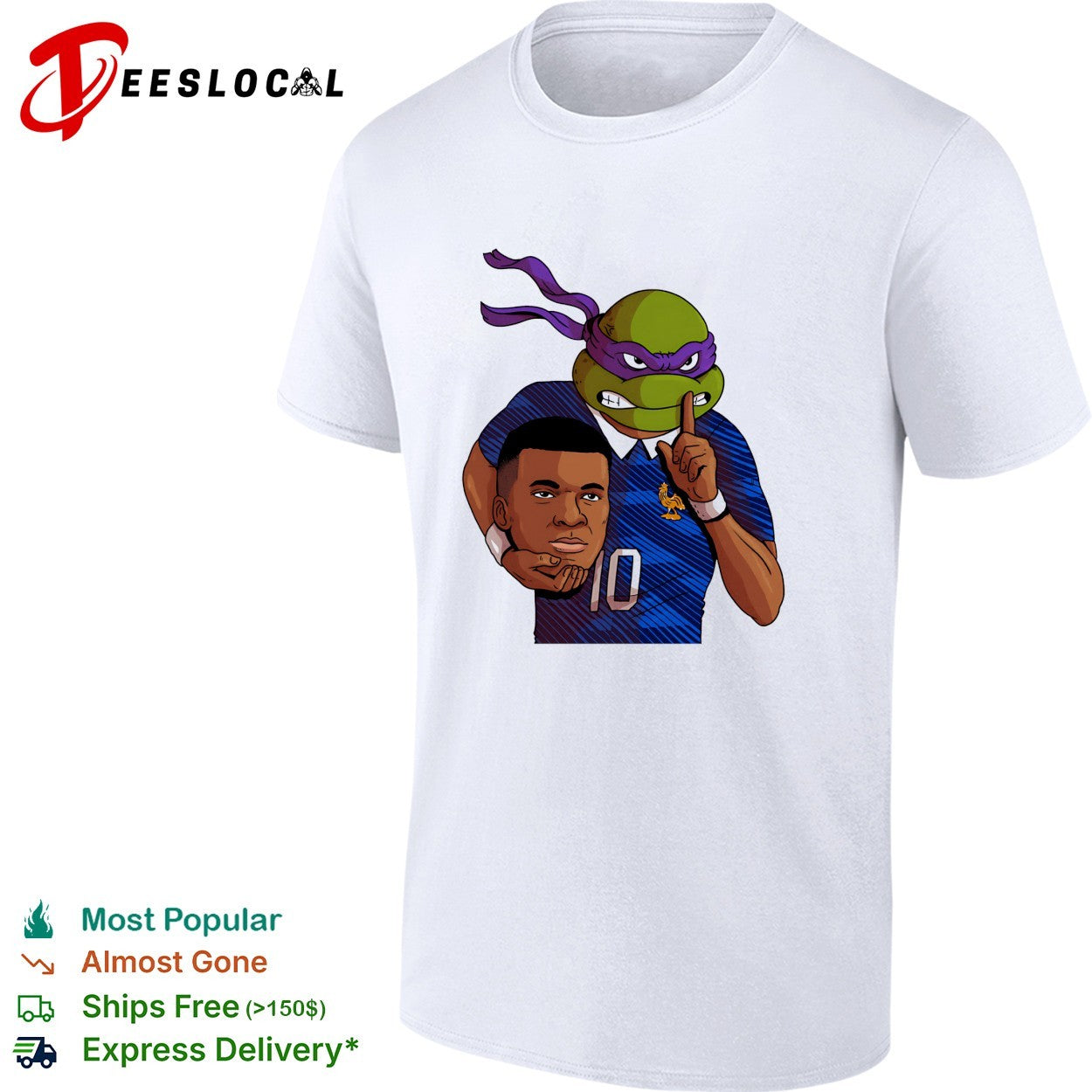 Ninja turtle Donatello holding Kylian Mbappe head France shirt