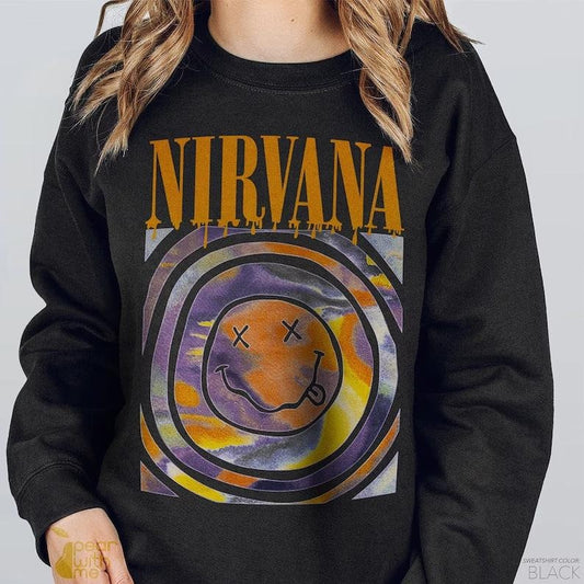 Nirvana halloween smiley face sweatshirt, Halloween Nirvana Band Tee Shirt, Vintage Nirvana Hanson T-Shirt, Nirvana Band Crewneck Sweatshirt, Nirvana Kurt Cobain Sweater, Nirvana Drip Spooky Smiley Face Sweatshirt, Nirvana Tour 90s Tee Shirt