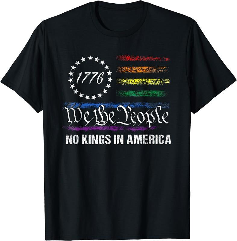No Kings In America We The People Political Flag Men Women T-Shirt | Unisex Cotton Tee Gift, Crewneck, Short Sleeve