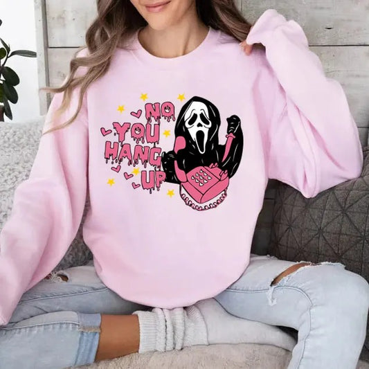 No You Hang Up Sweatshirt, Ghostface Sweatshirt, Scream Movie Sweatshirt, Halloween Sweater, Ghost Shirt, Halloween Costume