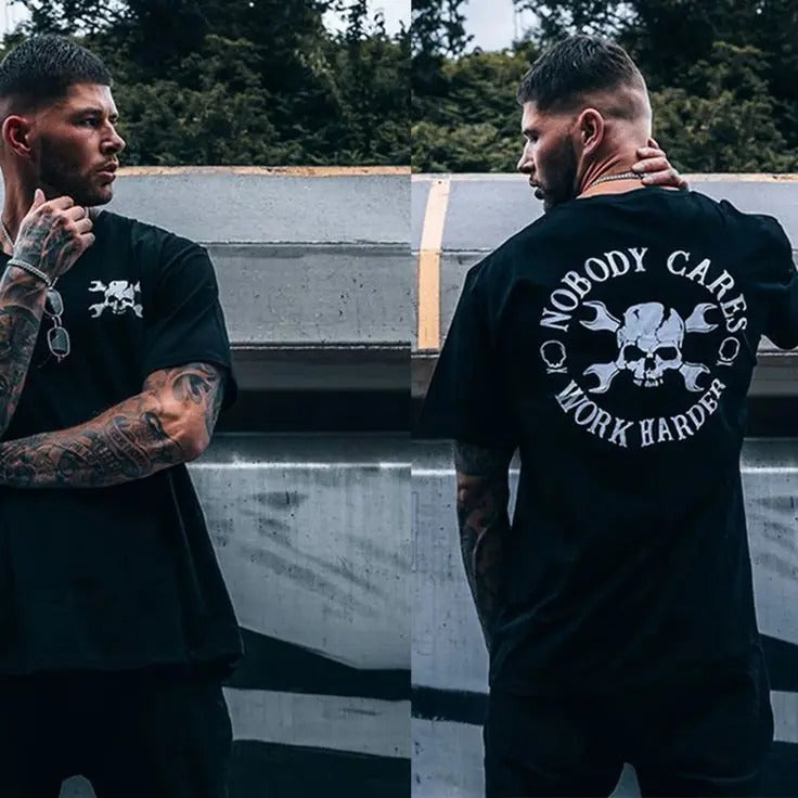 Nobody Cares Work Harder Printed Loose Men's T-shirt - Double Sided Shirt, Sweatshirt, Hoodie, Unisex Shirt, Naughty Clothes Men, Menswear Classic, Classic Cotton Fabric, Cotton Fabric Menswear, Classic Menswear Oversized Pocket Sport