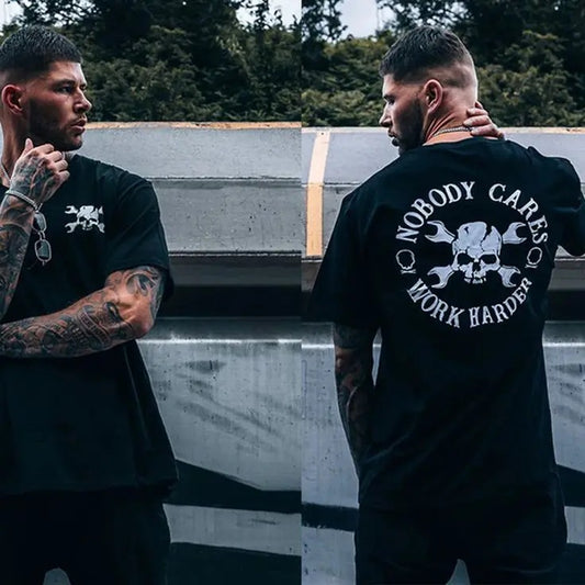 Nobody Cares Work Harder Printed Loose Men's T-shirt - Double Sided Shirt, Sweatshirt, Hoodie, Unisex Shirt, Naughty Clothes Men, Menswear Classic, Classic Cotton Fabric, Cotton Fabric Menswear, Classic Menswear Oversized Pocket Sport