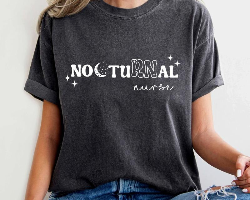 Nocturnal RN Comfort Colors Shirt, Night Shift Nurse, Registered Nurse Tee, Nurse Life, New Nurse Collar Cotton Fabric...