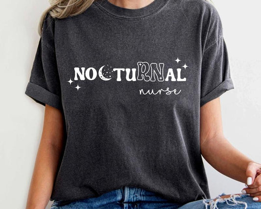 Nocturnal RN Comfort Colors Shirt, Night Shift Nurse, Registered Nurse Tee, Nurse Life, New Nurse Collar Cotton Fabric...