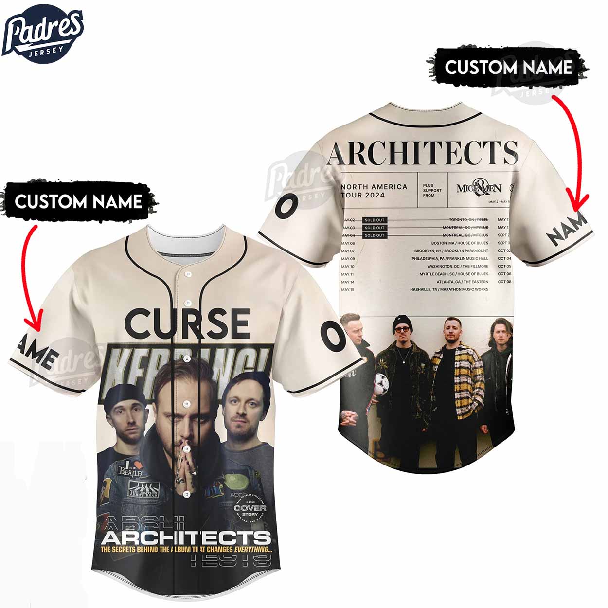 North America Tour 2024 Architects Custom Baseball Jersey Design - Padres Jersey Oasis: Elevate Your Baseball Style Game