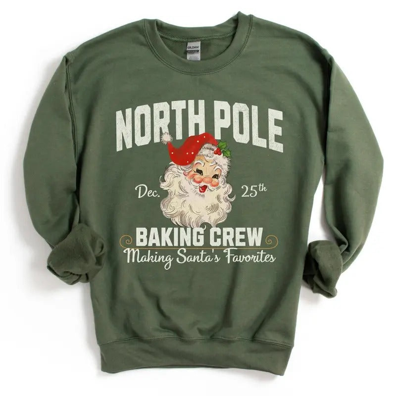 North Pole Baking Crew Sweatshirt, Holiday Baking Sweatshirt, Christmas Cookie Baking Shirt, Xmas Gift for Baker, Festive Santa Sweater Crewneck Classic