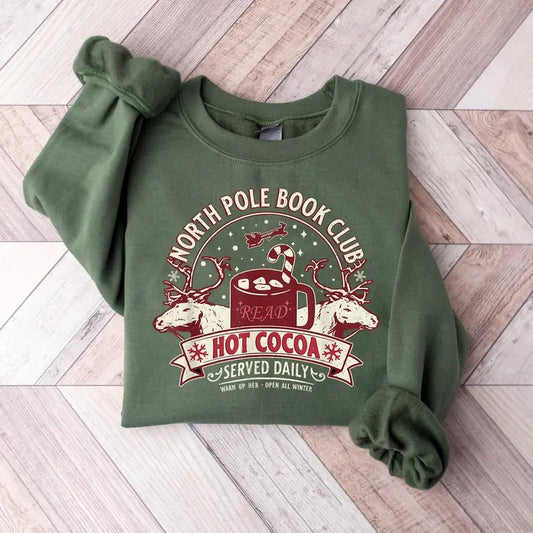 North Pole Book Club Sweatshirt, Bookish Christmas Sweatshirt, Book Lover Shirt, Xmas Christmas Gift Shirt, Christmas Sweatshirt, Bookish Crewneck, Bookworm Christmas Sweater, Winter Holiday Xmas Shirt