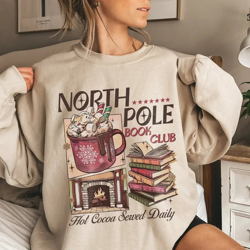 North Pole Book Club Sweatshirt, Christmas Holiday Shirt, Book Lover Gift, Women's Holiday Tee, Christmas Gift, Bookish Shirt