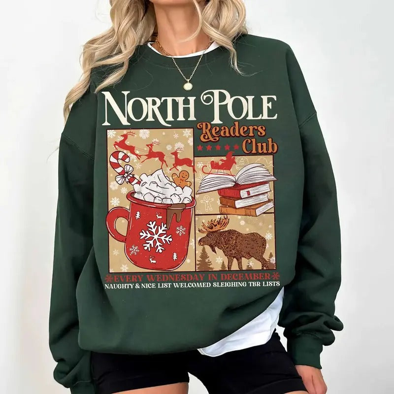 North Pole Readers Club Sweatshirt, Bookish Christmas Tee Shirt, North Pole Book Club T-Shirt, Santa Bookish Shirt, Gift...