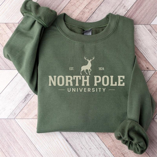 North Pole University Sweatshirt, Christmas Sweater, Holiday Gifts, Christmas Collage Sweatshirt, Santa Sweatshirt, Christmas Gift, Xmas Tee Classic Cotton