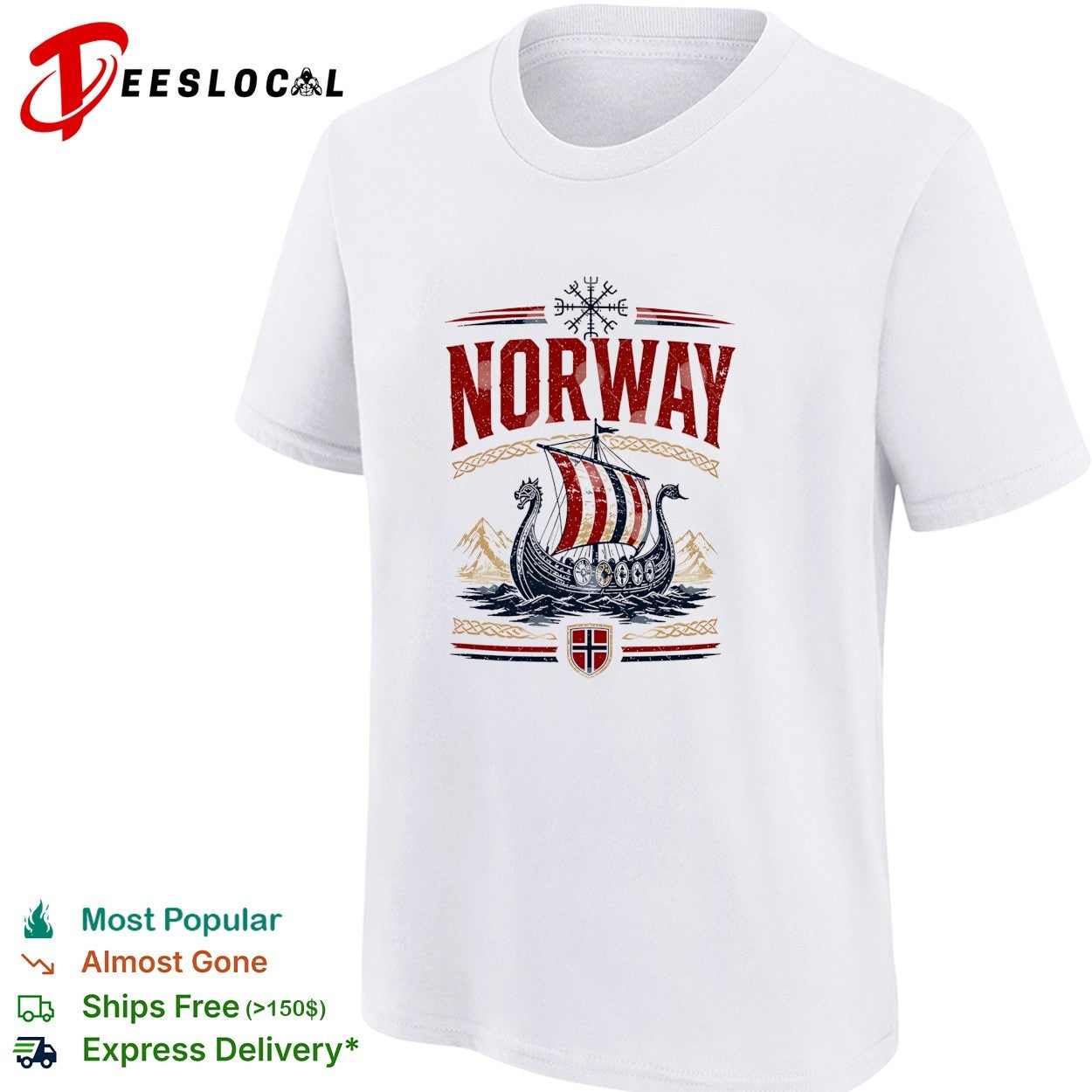Norway viking longship with mountain and flag shirt