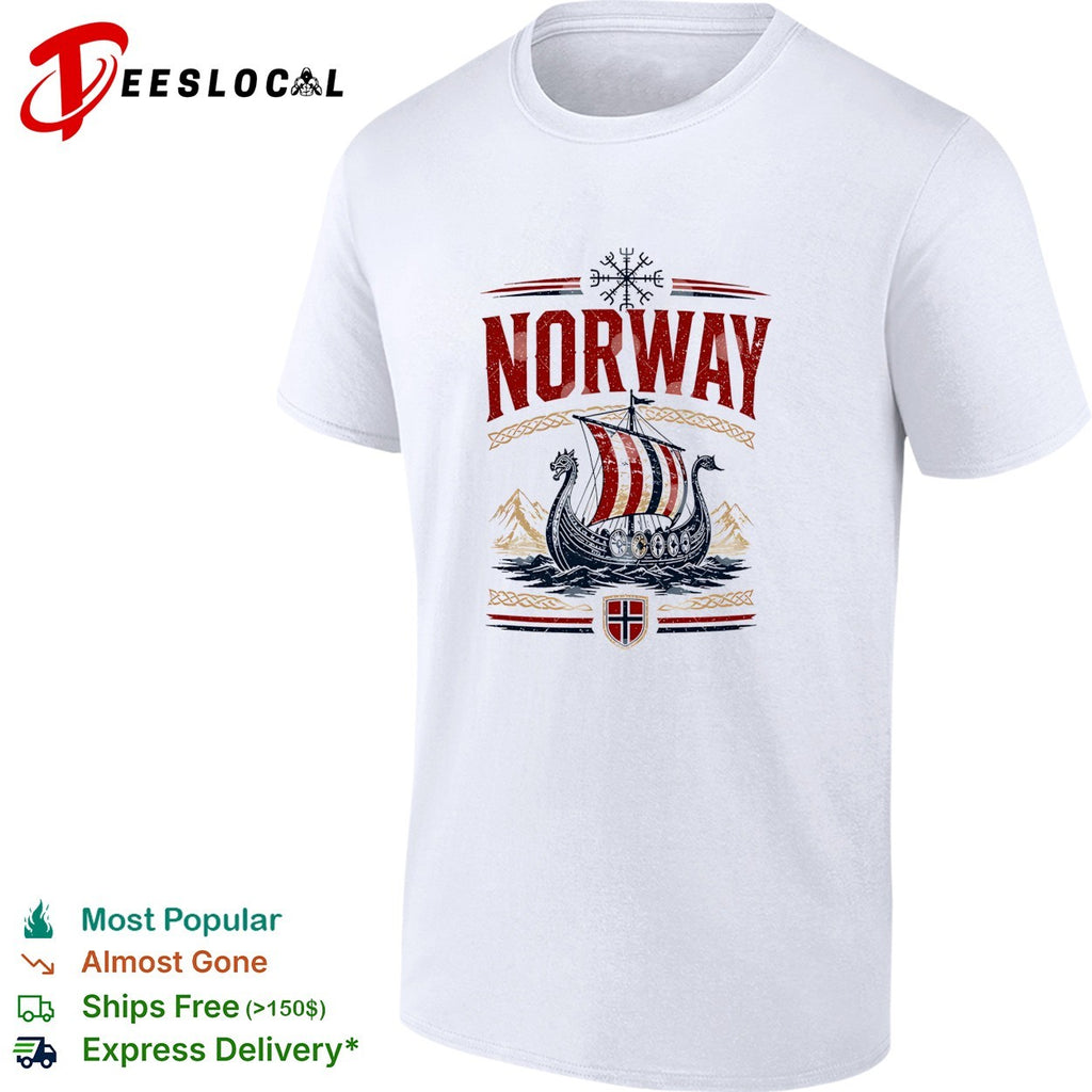 Norway viking longship with mountain and flag shirt