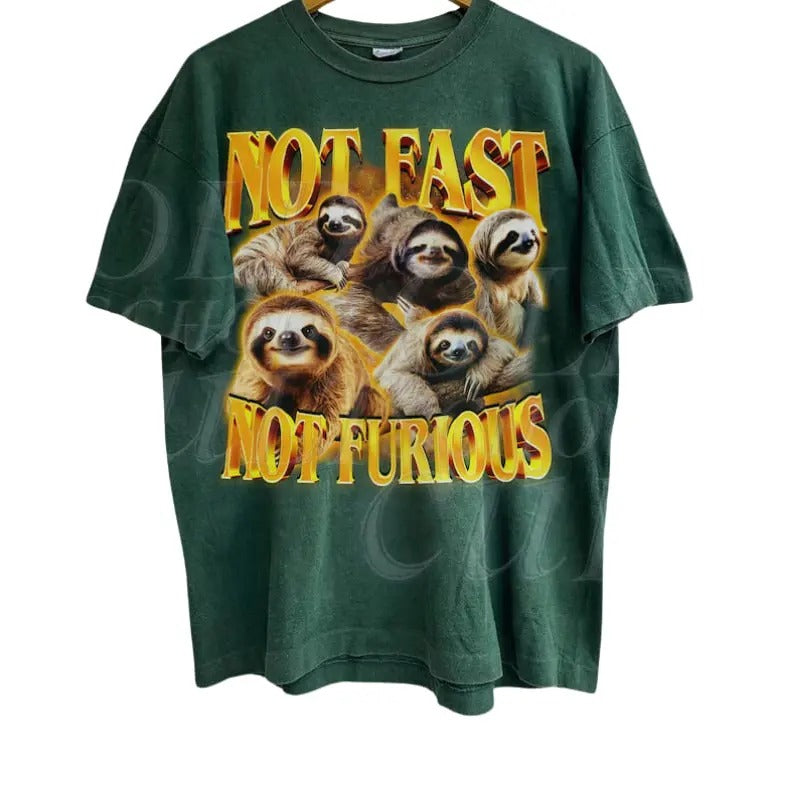 Not Fast Not Furious Vintage 90s Graphic T-shirts, Retro Funny Sloth Nature Moon Tshirt, Cozy Sleeping Gift, Funny Sloth Gift, Party Shirt Streetwear