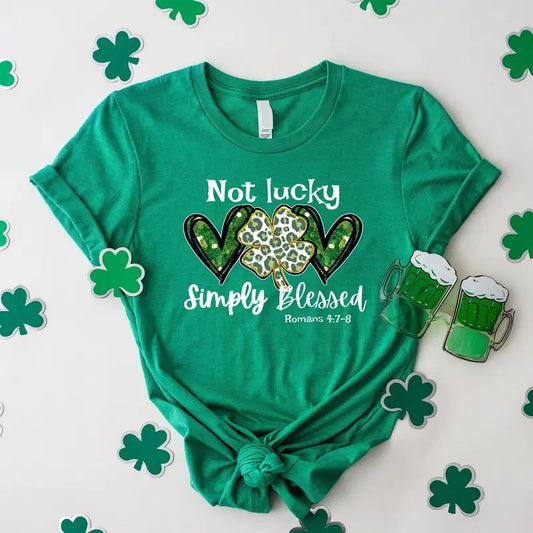 Not Lucky Just Blessed Roman 4:7 Irish Clover St Patrick's Day Graphic Printed Unisex Classic Cotton T-shirt Sweatshirt...
