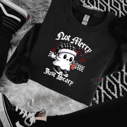 Not Merry, Just Scary Crewneck Sweatshirt, T Shirt, or Hoodie Grunge Aesthetic Pullover | Casual, Comfort, Streetwear, Unisex Fit, Punk Rocker Style