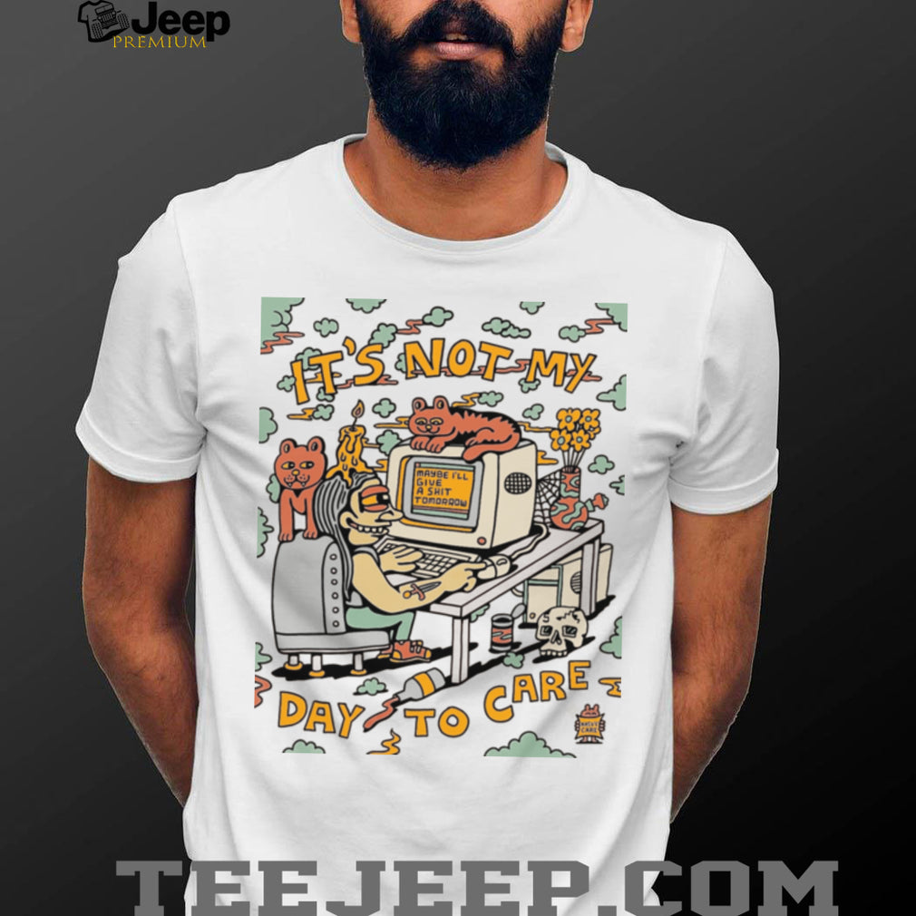 Not My Day To Care Retro Computer Cat Aesthetic T Shirt