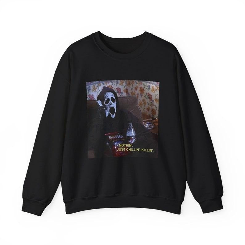 Nothin' Just Chillin' Killin' Ghostface Crewneck Sweatshirt T-Shirts, Hoodie | WearSparks.com