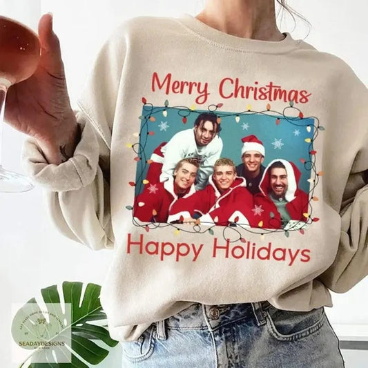 Nsync Christmas Sweatshirt, Merry Christmas Happy Holidays Sweatshirt, Vintage Nsync Christmas Sweatshirt