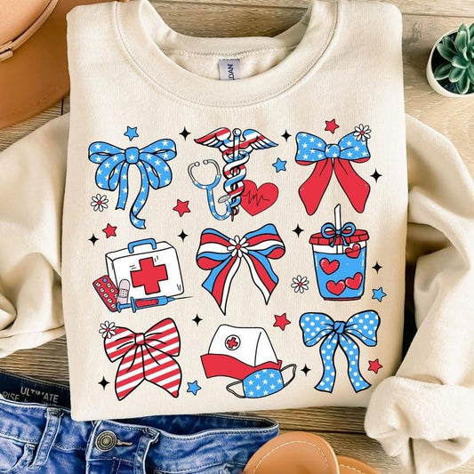 Nurse 4th of July Coquette t-shirt, Nurse America Bow t-shirt, Land of the Free, USA sweatshirt, Independence Day t-shirt, Patriotic t-shirt, 1776 tshirt
