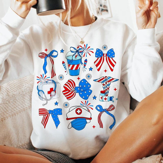 Nurse America Coquette Shirt, 4th Of July Coquette Tee, Nurse Bow Ribbon Stethoscope Coquette Bow Shirt, Nurse Life USA...