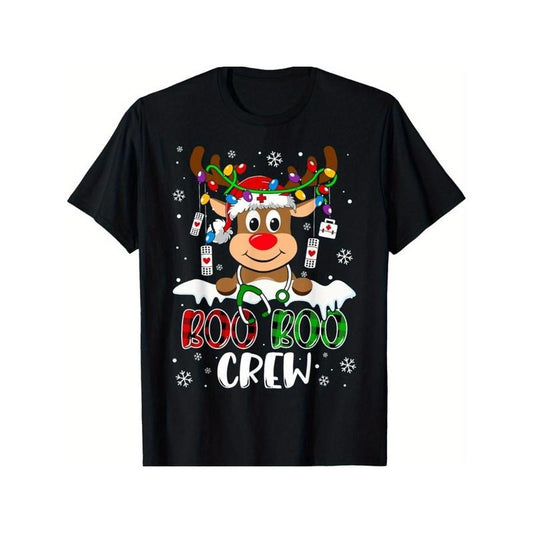 Nurse Boo Crew Reindeer Nurse Buffalo Plaid Christmas T-Shirt for Men Women, Christmas Halloween New year Thanksgiving day Gift for Men Women Dad Mom Friend, Unisex Soft Fabric 100% cotton Black Tee Made in USA