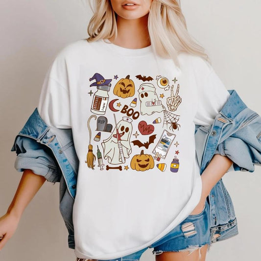 Nurse Boo Crew Shirt, Cute RN Halloween Tee, Fall Nurse Life Graphic T-Shirt, Spooky Gift for RN Women, Nurse Shirt, Gift...