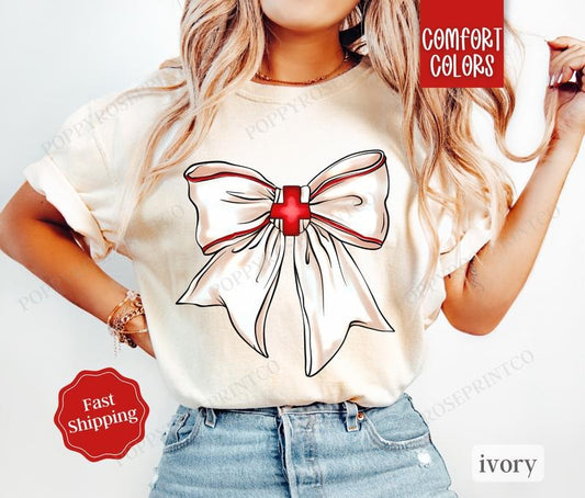 Nurse Bow Shirt Comfort Colors, RN Tshirt, Nursing Tee, Womenswear Oversized Crewneck
