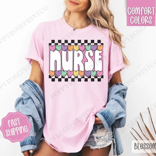 Nurse Candy Heart Shirt Comfort Colors, RN Women's Tee, Cute Women's Tshirt
