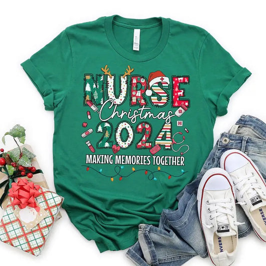 Nurse Christmas 2024 Unisex T-shirt for Women, Christmas Nursing Shirt, Nurse Crew Tee, Nursing Student Shirt, Matching Christmas Comfort Fabric