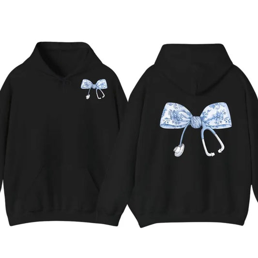 Nurse Coquette Toile bow Hoodie, Retro Nurse Shirts, RN, Unisex Stethoscope Hoodie, Nursing School, Nurses Week Appreciation