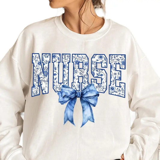 Nurse Floral Color Coquette Bow Sweatshirt, Funny Nurse Shirt, Nurse Coquette Bow Hoodie, Girly Nursery Gift , Unisex Crewneck Pullover Tee, Crewneck Top