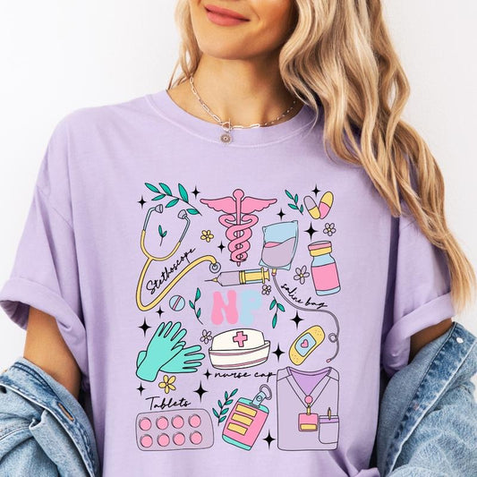 Nurse Practitioner doodles Shirt ~ Unisex Apparel Relaxed Fit Printed In The USA Clothing Womenswear Casual Comfort Cotton Top Athletic Boho Chic