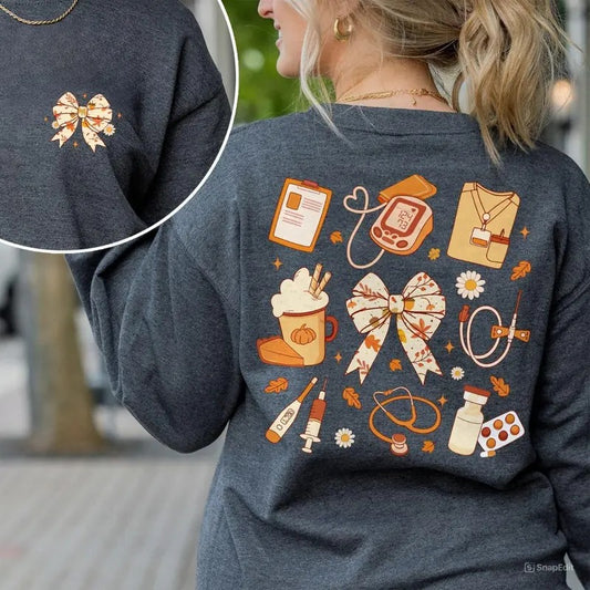 Nurse Shirt, Retro Nurse Shirt, Nurse Fall Sweatshirt, Thanksgiving Nurse Medical Shirt, Rn Picu Er Peds Pediatric, Gift for Nurse, Full Size, Full Color, T-shirt, Sweatshirt, Gift For All Comfort Cotton