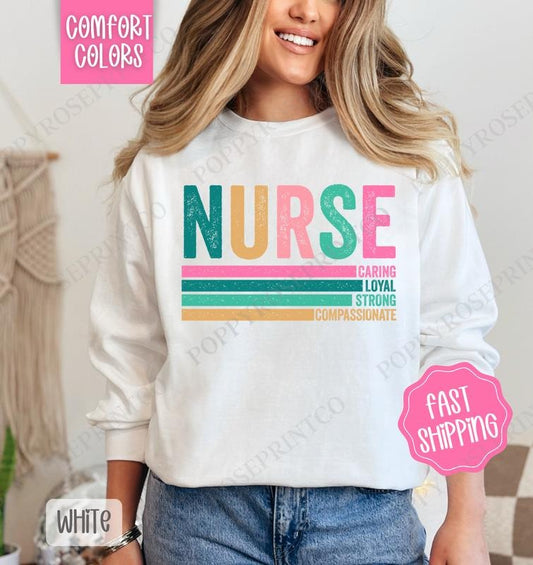 Nurse Stripe Comfort Colors Sweatshirt, RN Crewneck, Cute Women's Sweater