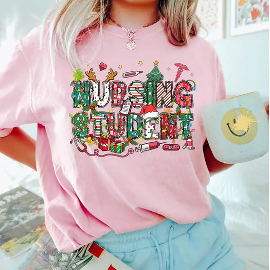 Nursing Student Christmas T-shirt for Women, Christmas Nurse Shirt, Christmas Gift for Nurse, Holiday Nursing Tee
