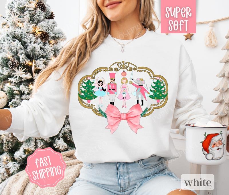 Nutcracker Bow Sweatshirt, Cute Christmas Sweater, Women's Holiday Crewneck