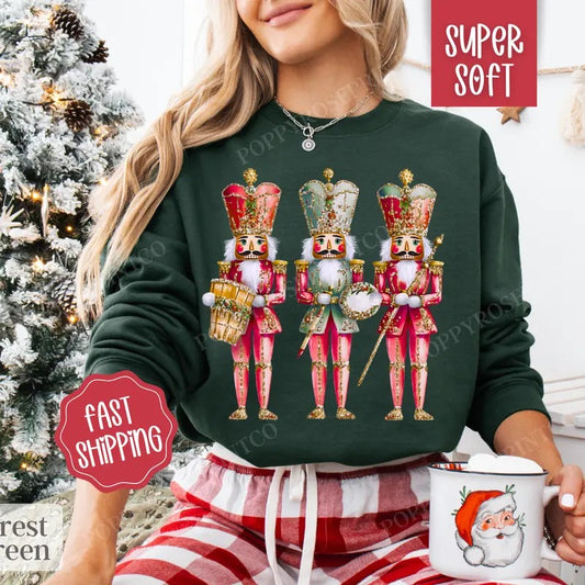 Nutcracker Christmas Sweatshirt, Merry Christmas Sweater, Women's Holiday Crewneck
