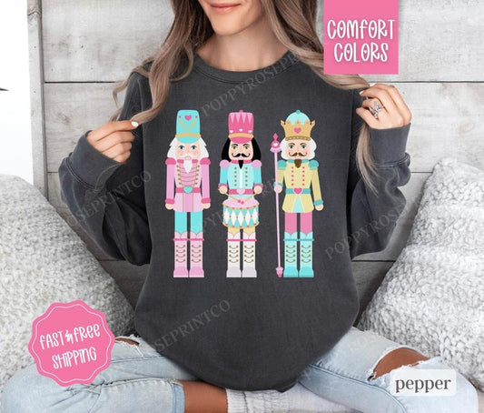 Nutcracker Comfort Colors Sweatshirt, Christmas Sweater Womenswear, Holiday Crewneckstyle{n002}2