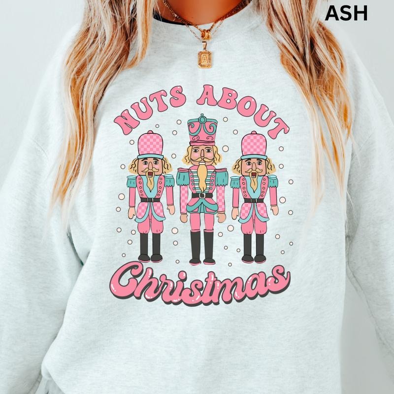 Nuts about Christmas Winter Graphic Sweatshirt Casual Cotton Polyester Oversized sweatshirt - Comfort Crewneck Menswear Womenswear christmas sweatshirt