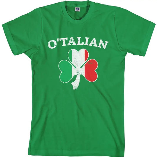 O'Talian Italian Irish Shamrock Men's Short Sleeve or Long Sleeve T-Shirt Italy Flag Colors Menswear Top Hoodie, Sweatshirt