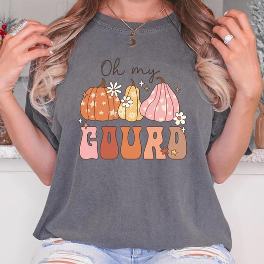 OH MY GOURD SHIRT (COMFORT COLORS T-SHIRT, CAUSAL SHIRT UNISEX, FALL CLOTHING, GRAPHIC APPAREL) Cotton Fabric