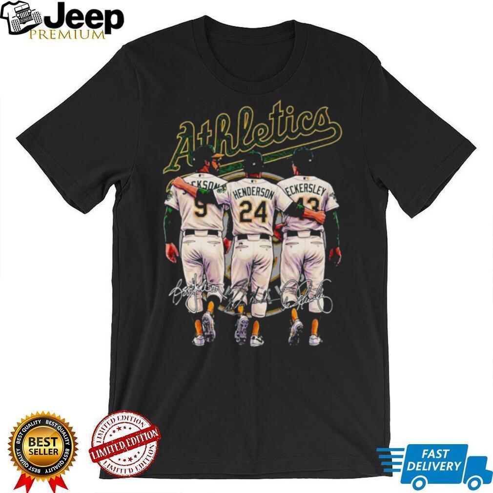 Oakland Athletics Legends Jackson Henderson Eckersley Trio Signature T Shirt