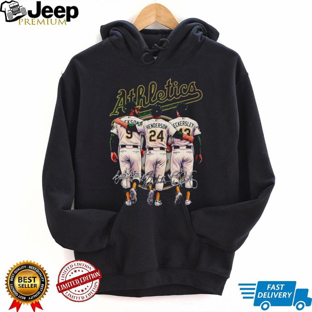 Oakland Athletics Legends Jackson Henderson Eckersley Trio Signature T Shirt